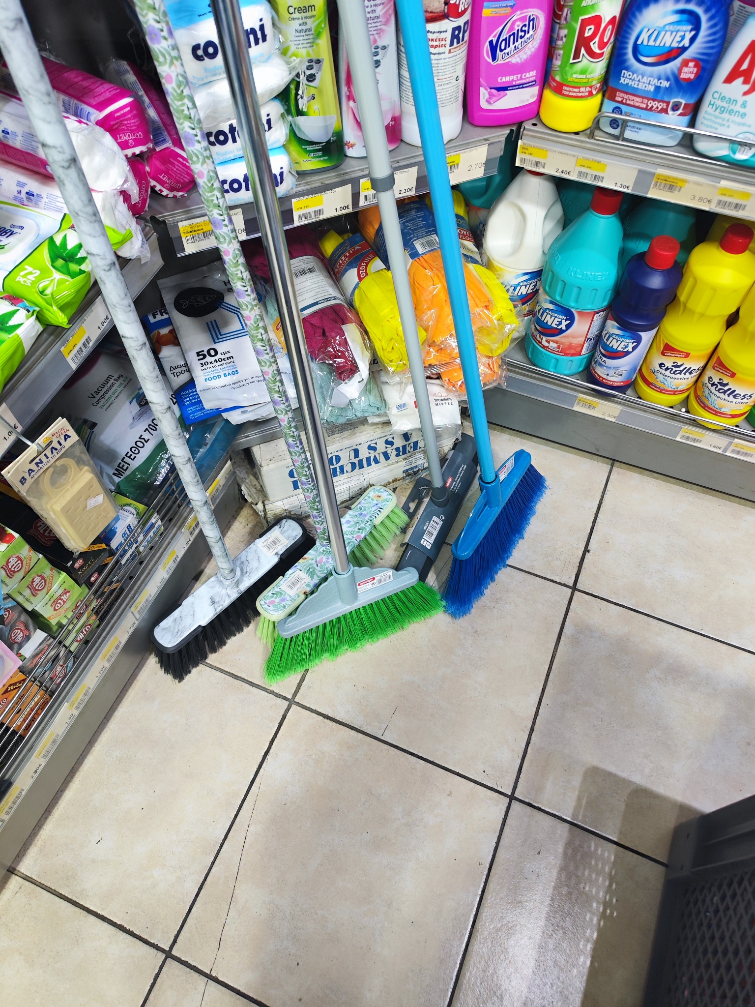 Brooms and cleaning supplies